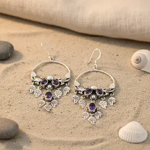 Boucles d'oreilles pendantes en argent 925 avec améthyste en forme d'oiseau pour femmes - Product Image 3