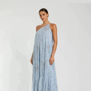 Elegant Luxury Sleeveless Evening <b>Gown</b> Beaded Handwork and Embroidered Technique A-Line Prom Dress made of Tulle for Parties - Product Image 1