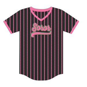 Jersey de Béisbol Negro para Hermandad Universitaria, Jersey Informal y Elegante para Mujeres de Hermandad Griega en Rosa y Verde - Product Image 5