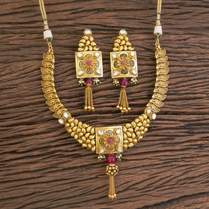 Latest Gold Plated Antique Classic <b>Necklace</b> Set 18347 with <b>Ruby</b> Stone Wholesalers in India - Product Image 1