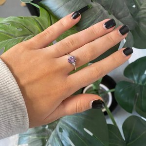 Romantic Design <b>Amethyst</b> Oval Cut 925 Sterling Silver Minimalist Band <b>Ring</b> Engagement Party Wedding Anniversaries Women Girls' - Product Image 4