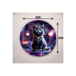 Reloj de pared de mesa de madera silencioso de 50cm, estampado de Color oscuro, número de patrón de gato, regalo - Product Image 3