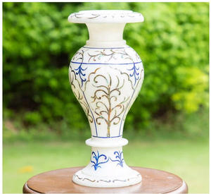 Hermoso Florero de Mármol Blanco, Arte con Incrustaciones de Mosaico Semiprecioso, Fabricante, Venta Caliente, Maceta de Mármol 100% Puro, Decoración del Hogar - Product Image 2