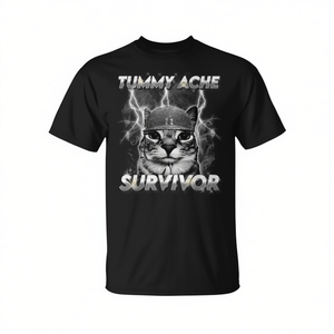 Sopravvisse alla mal di pancia di oggi: maglietta con meme del gatto - Product Image 2