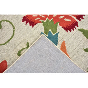 Tapis d'appoint floral tufté à la main, crème avec accents floraux multicolores, motif floral botanique, tapis en laine contemporain pour salon - Product Image 2