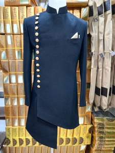 2023 nuevo vestido elegante azul marino Indo Western Sherwani y zapatos a juego transpirables de talla grande para fiesta/boda - Product Image 2