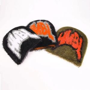 New Design OEM Manufacturer Custom Logo Hiphop <b>Streetwear</b> Knitted <b>Beanie</b> Furry Fuzzy Mohair <b>Beanie</b> Winter Hat - Product Image 4