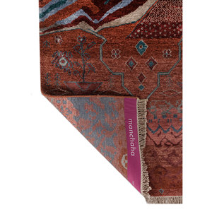 Manchaha Abstract Pattern Wool & Bamboo Silk Rugs <b>Red</b> & Orange Hand Knotted for Home Use-Les-2702 by Jaipur Rugs US - Product Image 5