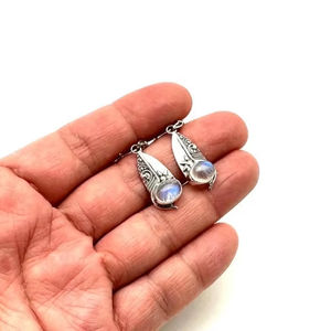 Boucles d'oreilles en argent style bohème faites à la main bijoux en argent sterling 925 pierre de lune boucles d'oreilles tendance bijoux pour femmes cadeau pour - Product Image 1