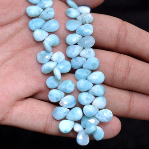 Pierre précieuse Larimar AAA 7x10mm perle briolette poire à facettes Larimar naturel Briolette de pierres précieuses semi-précieuses en vrac pour la fabrication de bijoux - Product Image 1