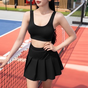Ensembles 2 pièces de robes de tennis pour femmes : hauts courts plissés taille haute et jupes, tenues de golf et d'entraînement - Product Image 1