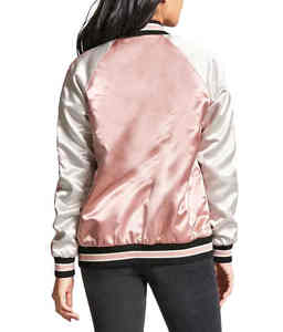 Blouson universitaire en satin personnalisé pour femme, zippé, décontracté, respirant, coupe-vent, écologique, hiver, vente en gros - Product Image 3