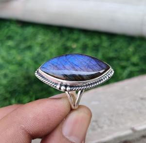 Anillo de piedras preciosas de labradorita de Plata de Ley 925 estilo bohemio, joyería hecha a mano, anillo de plata, joyería para mujer, regalo de boda para ella - Product Image 2