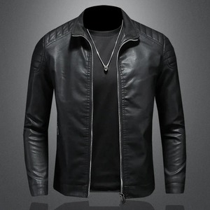 Chaqueta de sujeción con cremallera ajustada de alta calidad de tendencia, atractiva chaqueta de cuero de grano completo Negro Marfil a rayas para hombres - Product Image 6