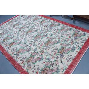 Alfombra Turca Grande de 6x9.3 pies, Alfombra Vintage con Estampado Animal Rojo - Product Image 4