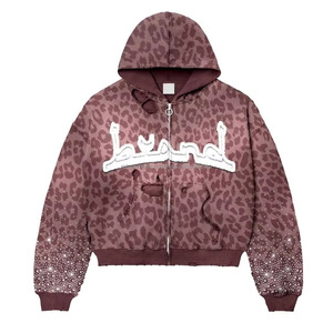Sudadera con capucha personalizada con patrón sólido Vintage 100% algodón bordado con diamantes de imitación Logo Streetwear calor desteñido y desgastado para invierno - Product Image 4