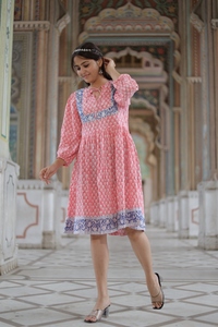 Vestido Midi Estilo Boho 100% Algodón para Mujer, Estampado Floral con Bloques Hechos a Mano en India, Ecológico, Informal, para Fiestas, Otoño - Product Image 2