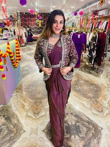 Sari en soie Rangoli pour femmes, style tendance, nouveau, prêt à porter, avec broderie, Koti entièrement brodé, Butta, fabriqué en Inde - Product Image 2