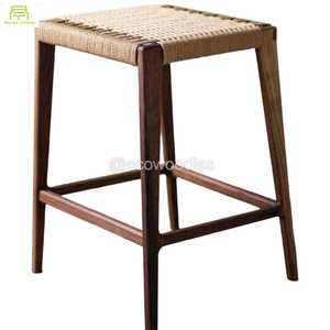 Taburete otomano de madera Natural ecológico, taburete de madera para entrada, taburete otomano de punto con cuerda de algodón, consola con incrustaciones de hueso - Product Image 5