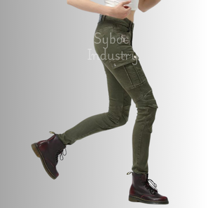 Pantalon de course de moto pour femme avec protection certifiée CE Pantalon de course de moto en denim délavé à l'acide élégant pour le cavalier - Product Image 5