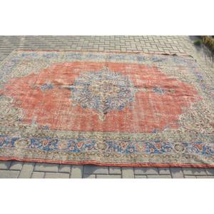 Tapis Oriental Rouge Bleu Vintage Turc 7.1X10.5 ft Tissage Plat Patchwork Motif Laine Latex pour Décorations de Couloir de Salon - Product Image 3