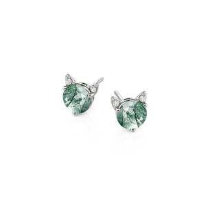 Jeulia Minimalist Cat Shape Moss Agate <b>Stud</b> Earrings Rose Gold Sterling <b>Silver</b> - Product Image 3