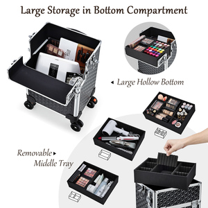 3 in 1 Rolling <b>Makeup</b> Trolley with Detachable Compartments Lockable Cosmetic Storage <b>Case</b> <b>on</b> <b>Wheels</b> Portable Salon Organizer - Product Image 3