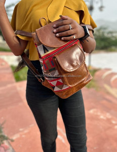 Nuevo estilo bohemio occidental Vintage hecho a mano Jacquard cuero cordón mochilas mano Stitch Klim cuero genuino estilo indio bolsas - Product Image 3