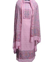 Salwar Kameez en cachemire non cousu, écologique, lavable, infroissable, à manches longues, col en V, avec boutons en dentelle et motif floral, style pashmina