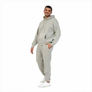 Survêtements pour hommes de qualité supérieure, 2 pièces, poids lourd, essentiels, gris clair, en molleton 100% coton, fabrication de survêtements - Product Image 4