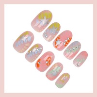 HYC-DZ-640 Faux ongles ovales à presser effet macaron ombré, avec paillettes étoiles argentées, style doux, réutilisables, vente en gros