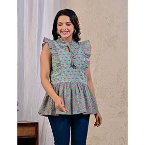 Hauts de loisirs imprimés en coton vert beurre, confortables et élégants - Product Image 1