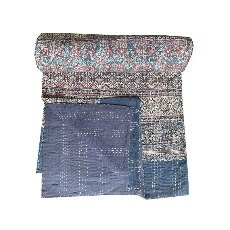 Queen Size Capa De Cama Indiano Algodão Costurado À Mão Kantha Quilt Cama Cobertores Home Decor Colchas Gudri Colcha Ajrakh