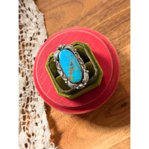 Emerson Degarito Handmade Kingman Turquoise & Sterling <b>Silver</b> <b>Ring</b> <b>Emerald</b> Cut Stone Bezel Setting Inlay Size 8.75 Everyday Wear - Product Image 3