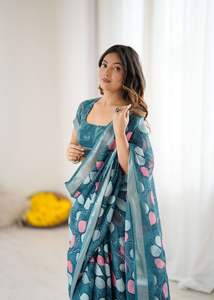 Saree Lilan patta imprimé pour femmes de nouveau design avec chemisier non cousu | - Product Image 5