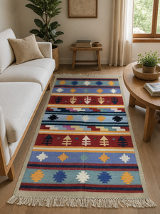 Alfombra Kilim de Algodón Tejida a Mano, con Diseño Geométrico y Rayas, Estilo Bohemio, con Borlas, para Decoración del Hogar y Sala de Estar - Product Image 2
