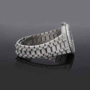 Relojes de pulsera ostentosos de lujo de alta calidad para hombre totalmente diamante helado en oro plata estilo Hip Hop banda de acero inoxidable nueva India - Product Image 4