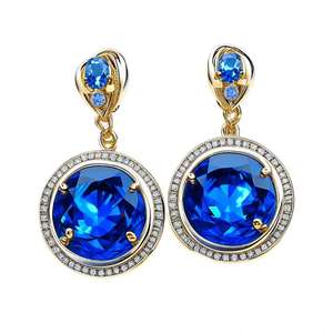Pendientes colgantes de cristal de Color azul de lujo para mujer accesorio de moda de boda Chapado en plata - Product Image 3