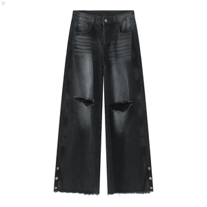 กางเกงยีนส์ขายาวสำหรับผู้ชายกางเกงยีนส์สไตล์เกาหลีแบบลำลองแนวสตรีททรงหลวมขาดคุณภาพสูง - Product Image 2