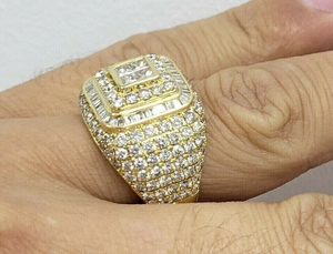 2ชิ้น Baguette และรอบ Moissanite แท้ของผู้ชาย pinky Ring 14K สีเหลืองทองชุบ - Product Image 2