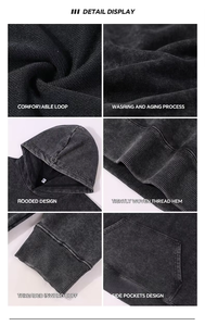 Designer Logo Bulk Plus Vintage Pullover Noir Blanc Unisexe Lourd Acide Lavé Surdimensionné Personnalisé Hommes Hoodies & Sweatshirts - Product Image 2