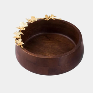 Cuenco decorativo de madera de mango de la más alta calidad con vajilla de acento de hoja de Metal, cuenco de madera para servir, ensaladera en precio al por mayor - Product Image 2