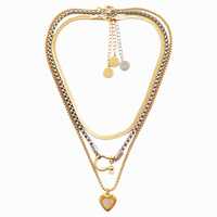 Collier chaîne maille chevrons plaqué or avec pendentif cœur multicouche, vente en gros de bijoux