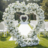 Arche de fleurs artificielles en soie personnalisée, 7-8 pieds, forme de cœur réglable, toile de fond de mariage, blanc et vert, durable, faite à la main, réutilisable, stable