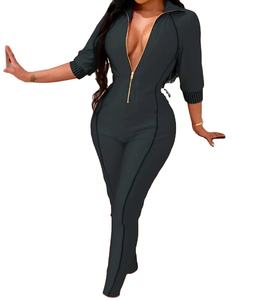 Ensemble deux pièces décontracté pour femme avec fermeture éclair, manches longues, col montant, haut court brodé respirant au-dessus du genou - Product Image 6