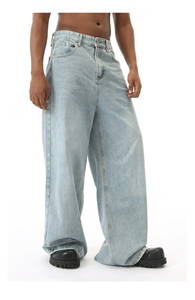 กางเกงยีนส์2025ขากระชับสำหรับผู้ชายกางเกงยีนส์ทรงตรงสีฟ้าอ่อนเอวกลางทำจากผ้าฝ้าย100% - Product Image 5