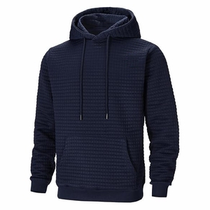 Sudadera con capucha acolchada azul marino premium para hombre, tejido gofrado texturizado, talla y diseño personalizados, precio al por mayor - Product Image 3