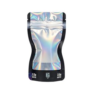Sachets refermables personnalisés en Mylar holographique noir avec fenêtre transparente, 3,5 g, résistants à l'humidité, pour snacks et bonbons - Product Image 4