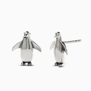 Boucles d'oreilles clous Jeulia vintage en argent sterling plaqué or rose avec zircon, motif pingouin - Product Image 2