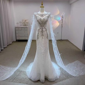 Robe <span class=keywords><strong>de</strong></span> mariée sirène <span class=keywords><strong>de</strong></span> luxe Jancember JJ113, robe <span class=keywords><strong>de</strong></span> mariée en plumes, robe <span class=keywords><strong>de</strong></span> mariée à franges, robe <span class=keywords><strong>de</strong></span> mariée trompette, robe <span class=keywords><strong>de</strong></span> soirée perlée - Product Image 1